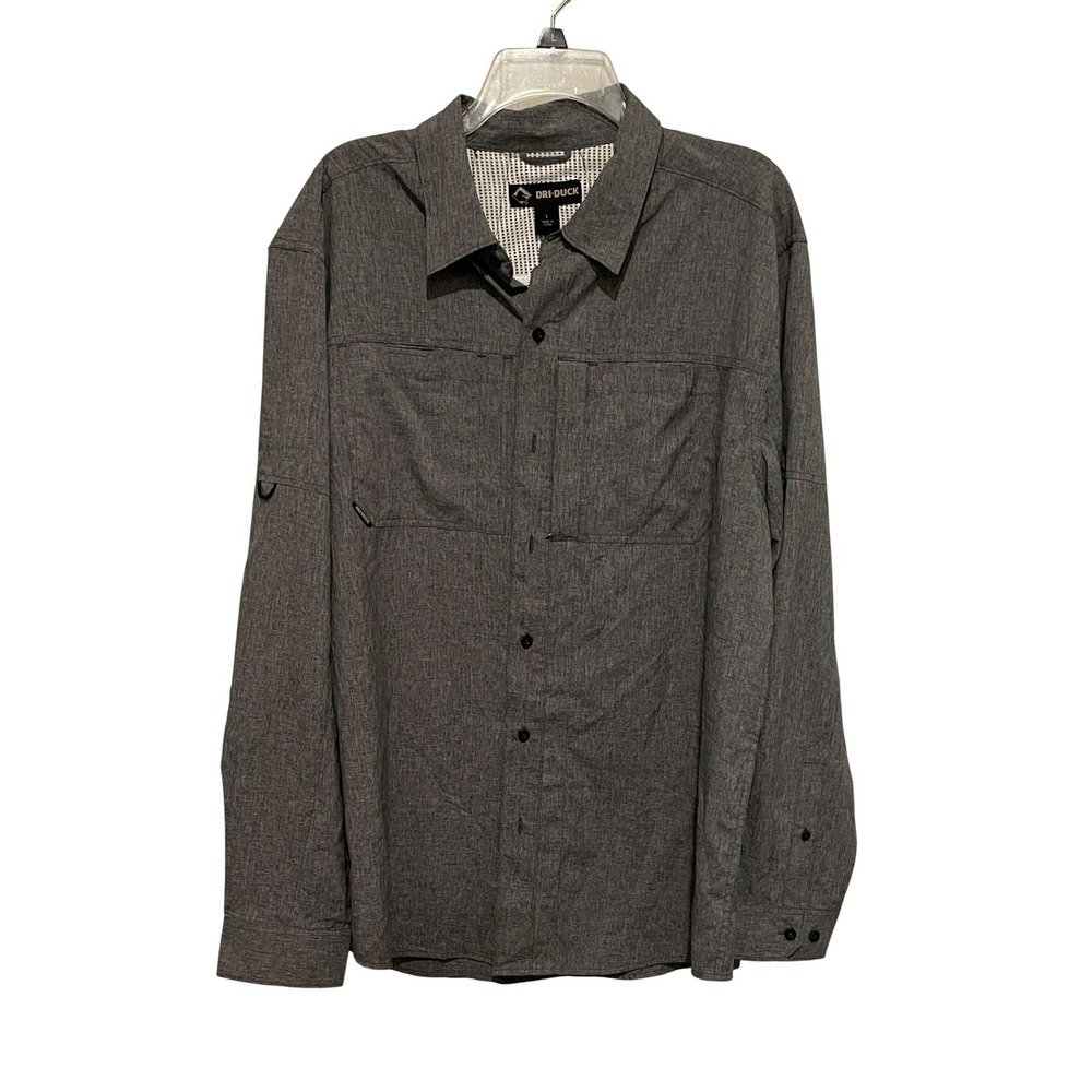 Dri Duck Mens Gray Performance Fishing Hiking Long Sleeve Button Down Shirt Sz L